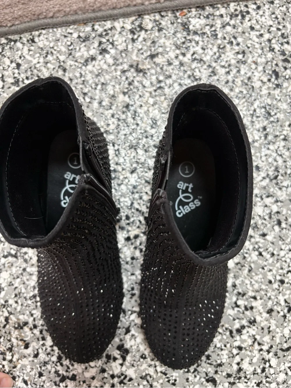 art class Black Rhinestone Knit Ankle Boots for Kids